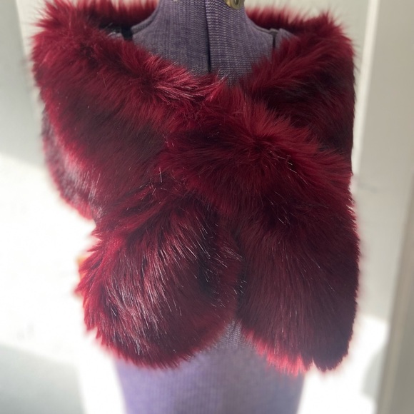 Vintage Ann Taylor Loft Burgundy Strapless Dress,  Faux Fur Stole &Heart Glasses - Picture 8 of 16